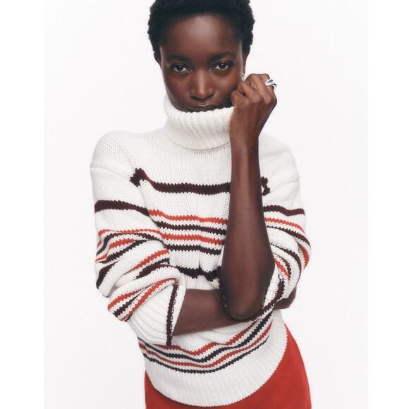 Madewell Ribbed Cotton Turtleneck Striped Sweater US Women's XS - Picture 1 of 7
